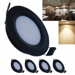 CRISETEK RV Boat Recessed Ceiling Light Super Slim LED Panel Light DC 12V 3W Full Aluminum Downlights (Warm White, Black, 6 Pack)