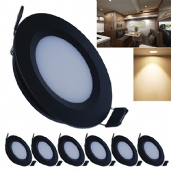 CRISETEK RV Boat Recessed Ceiling Light Super Slim LED Panel Light DC 12V 3W Full Aluminum Downlights (Warm White, Black, 6 Pack)