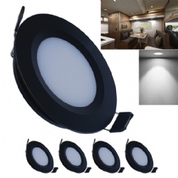 CRISETEK RV Boat Recessed Ceiling Light Super Slim LED Panel Light DC 12V 3W Full Aluminum Downlights (Cool White, Black, 4 Pack)