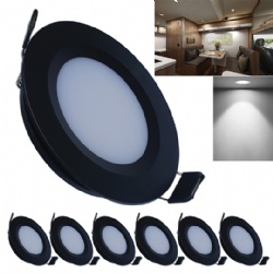 CRISETEK RV Boat Recessed Ceiling Light Super Slim LED Panel Light DC 12V 3W Full Aluminum Downlights (Cool White, Black, 6 Pack)