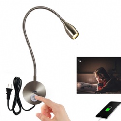 CRISETEK wall mounted reading light headboard touch dimmable switch 120V AC plug in power supply (Brush Nickel, Warm White)