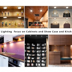 CRISETEK wired puck light under cabinet lights under cabinet lighting 12V Adaptor powered (coolwhite 6000K, 6 pack)